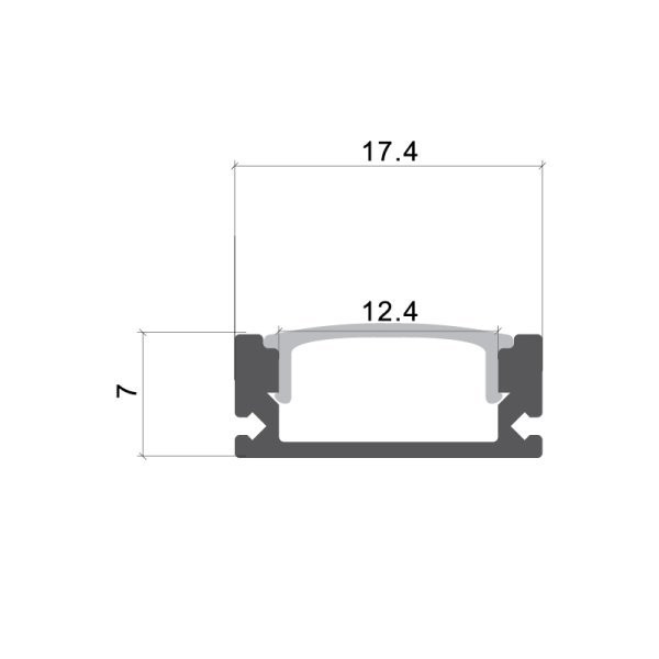 АЛУМИНИЕВ ПРОФИЛ ЗА LED ЛЕНТА СИВО ТЯЛО/БЯЛ РАЗСЕЙВАТЕЛ 2m 17.4x7mm