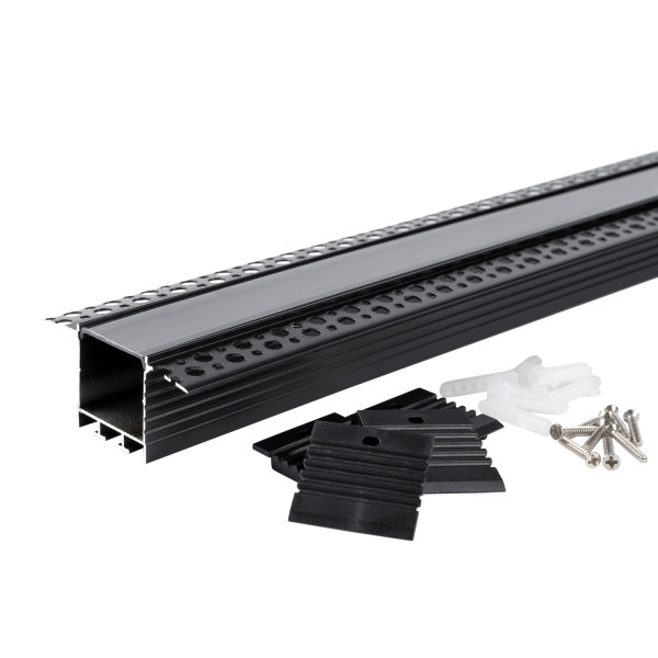 АЛУМИНИЕВ ПРОФИЛ ЗА LED ЛЕНТА ЧЕРНО ТЯЛО/ ЧЕРЕН РАЗСЕЙВАТЕЛ 2m 71.5x35mm ЗА ВГРАЖДАНЕ