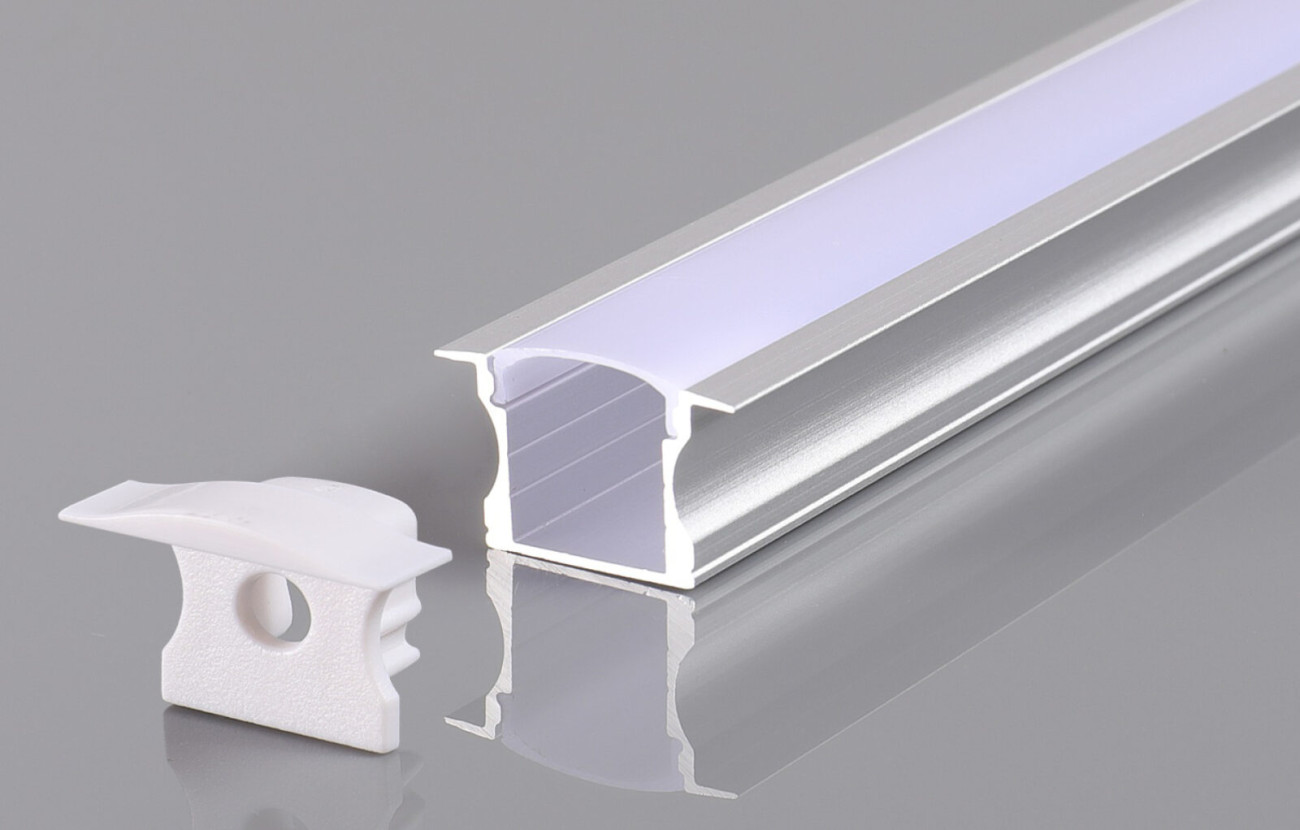 АЛУМИНИЕВ ПРОФИЛ ЗА LED ЛЕНТА СИВО ТЯЛО/БЯЛ РАЗСЕЙВАТЕЛ 2m ЗА ВГРАЖДАНЕ