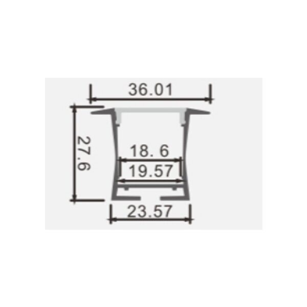 АЛУМИНИЕВ ПРОФИЛ ЗА LED ЛЕНТА СРЕБРИСТО ТЯЛО/БЯЛ РАЗСЕЙВАТЕЛ 2m ЗА ВГРАЖДАНЕ
