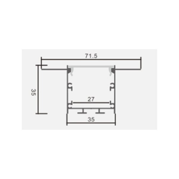 АЛУМИНИЕВ ПРОФИЛ ЗА LED ЛЕНТА ЧЕРНО ТЯЛО/БЯЛ РАЗСЕЙВАТЕЛ 2m 71.5x35mm ЗА ВГРАЖДАНЕ