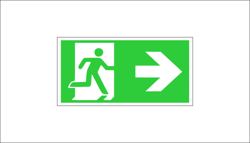 "EMERGENCY EXIT/EVACUATION ROUTE - RIGHT" SIGN