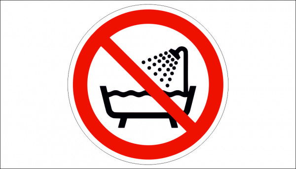 DEVICE USE PROHIBITED SIGN. IN THE SHOWER IN THE BATH

