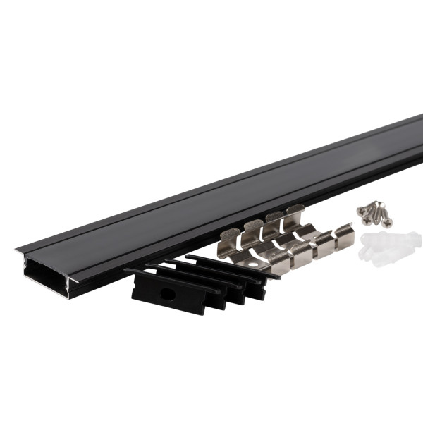 АЛУМИНИЕВ ПРОФИЛ ЗА LED ЛЕНТА ЧЕРНО ТЯЛО/ЧЕРЕН РАЗСЕЙВАТЕЛ 2m 41x10mm ЗА ВГРАЖДАНЕ