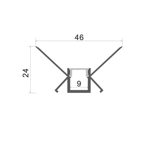 АЛУМИНИЕВ ПРОФИЛ ЗА LED ЛЕНТА СИВО ТЯЛО/БЯЛ РАЗСЕЙВАТЕЛ 2m 46x24mm ЗА ВГРАЖДАНЕ