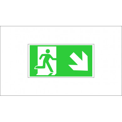 "EMERGENCY EXIT/EVACUATION ROUTE - DOWN AND RIGHT" SIGN