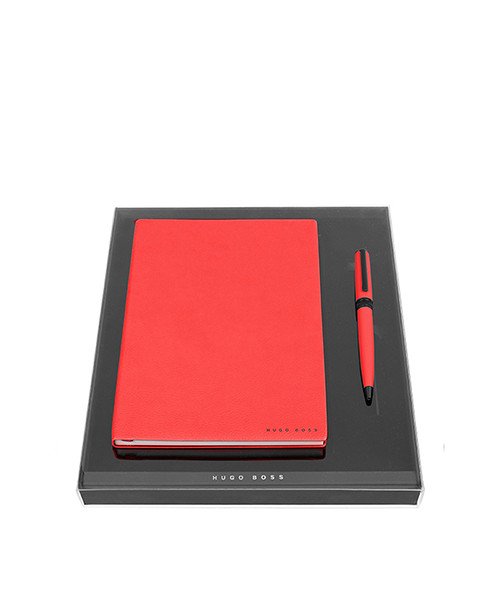 HUGO BOSS RED NOTEBOOK AND PEN SET A5