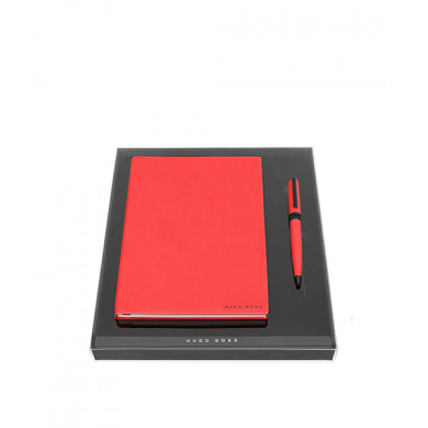 HUGO BOSS RED NOTEBOOK AND PEN SET A5