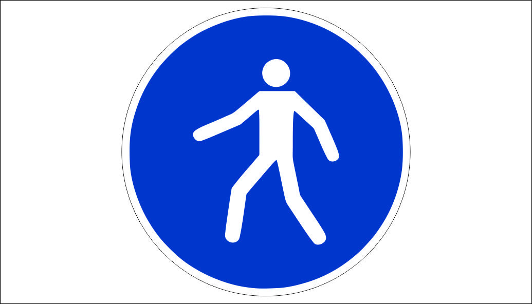 SIGN "MANDATORY MOVEMENT OF PEDESTRIANS AT PLACES MARKED FOR THE PURPOSES"