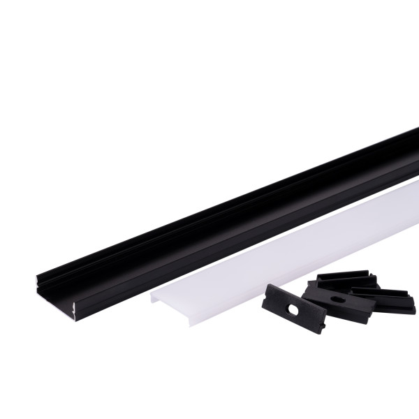 АЛУМИНИЕВ ПРОФИЛ ЗА LED ЛЕНТА ЧЕРНО ТЯЛО/БЯЛ РАЗСЕЙВАТЕЛ 2m 30x10mm