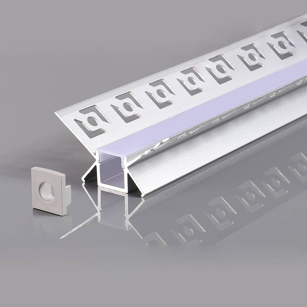 АЛУМИНИЕВ ПРОФИЛ ЗА LED ЛЕНТА СИВО ТЯЛО/БЯЛ РАЗСЕЙВАТЕЛ 2m 46x24mm ЗА ВГРАЖДАНЕ