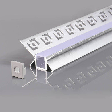 АЛУМИНИЕВ ПРОФИЛ ЗА LED ЛЕНТА СИВО ТЯЛО/БЯЛ РАЗСЕЙВАТЕЛ 2m 46x24mm ЗА ВГРАЖДАНЕ