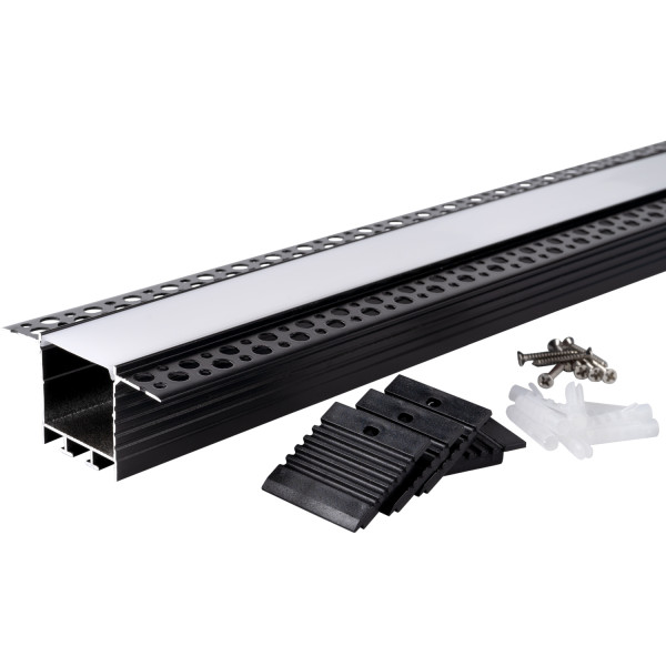 АЛУМИНИЕВ ПРОФИЛ ЗА LED ЛЕНТА ЧЕРНО ТЯЛО/БЯЛ РАЗСЕЙВАТЕЛ 2m 71.5x35mm ЗА ВГРАЖДАНЕ