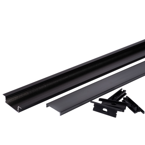 АЛУМИНИЕВ ПРОФИЛ ЗА LED ЛЕНТА ЧЕРНО ТЯЛО/ЧЕРЕН РАЗСЕЙВАТЕЛ 2m 41x10mm ЗА ВГРАЖДАНЕ