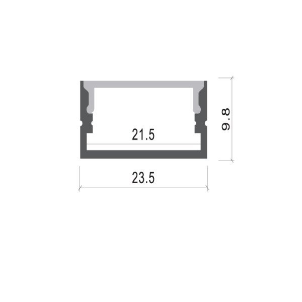 АЛУМИНИЕВ ПРОФИЛ ЗА LED ЛЕНТА СИВ L=2m 23.5x10x21.5mm