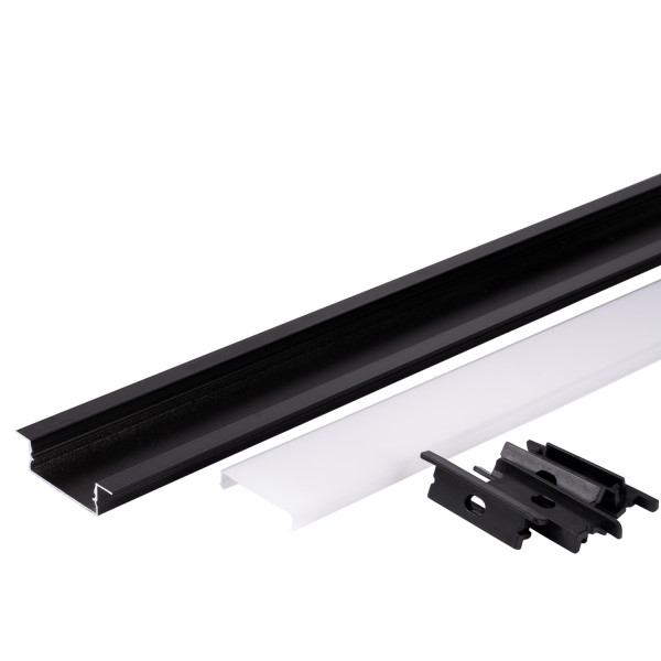 АЛУМИНИЕВ ПРОФИЛ ЗА LED ЛЕНТА ЧЕРНО ТЯЛО/БЯЛ РАЗСЕЙВАТЕЛ 2m 41х10mm ЗА ВГРАЖДАНЕ