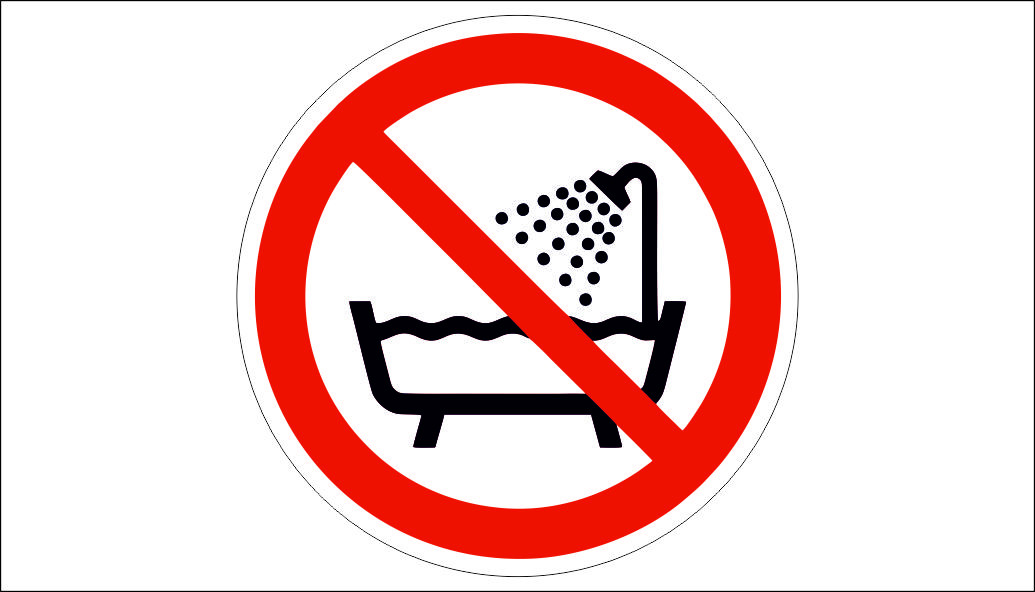 DEVICE USE PROHIBITED SIGN. IN THE SHOWER IN THE BATH