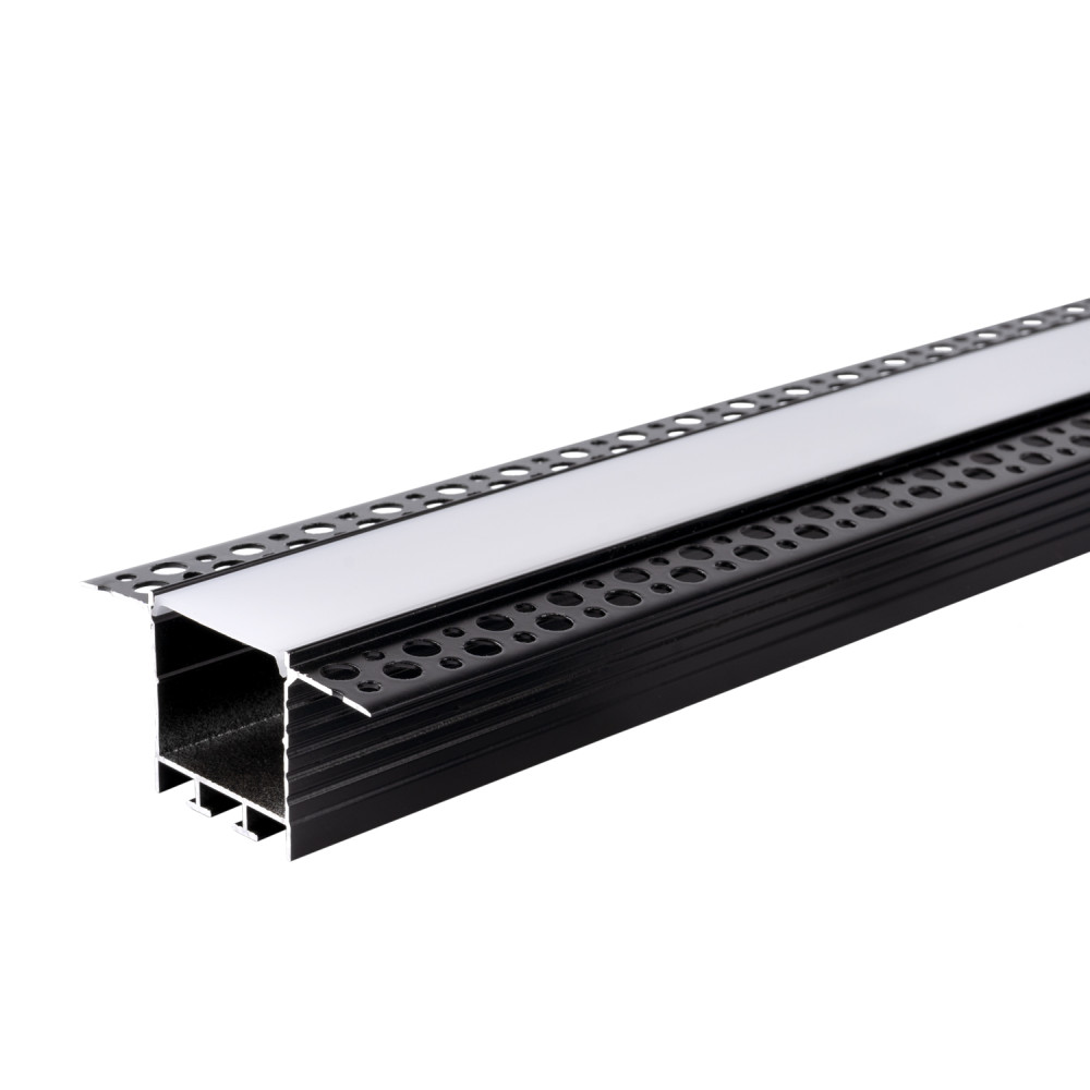АЛУМИНИЕВ ПРОФИЛ ЗА LED ЛЕНТА ЧЕРНО ТЯЛО/БЯЛ РАЗСЕЙВАТЕЛ 2m 71.5x35mm ЗА ВГРАЖДАНЕ