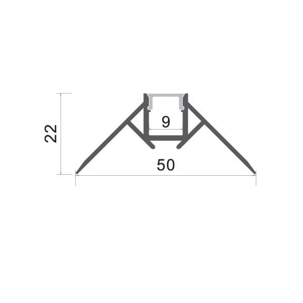 АЛУМИНИЕВ ПРОФИЛ ЗА LED ЛЕНТА СИВО ТЯЛО/БЯЛ РАЗСЕЙВАТЕЛ 2m 50x22mm ЗА ВГРАЖДАНЕ