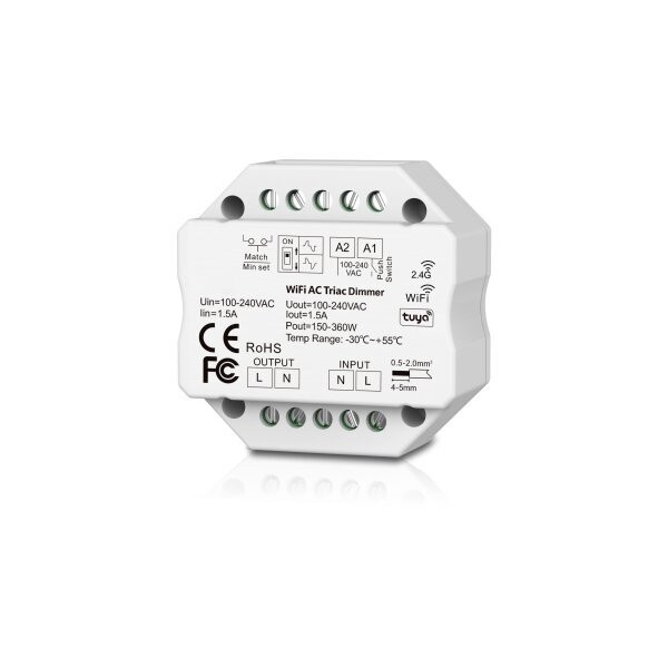 WIFI & RF TRIAC ДИМЕР(TUYA) 2.4G, PUSH DIM 100-240VAC 150W/360W(100V/240V)