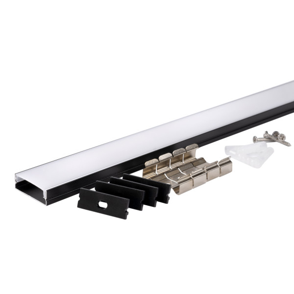 АЛУМИНИЕВ ПРОФИЛ ЗА LED ЛЕНТА ЧЕРНО ТЯЛО/БЯЛ РАЗСЕЙВАТЕЛ 2m 30x10mm