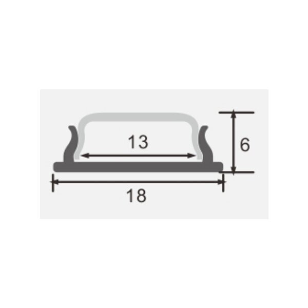 АЛУМИНИЕВ ПРОФИЛ ЗА LED ЛЕНТА СРЕБРИСТО ТЯЛО/БЯЛ РАЗСЕЙВАТЕЛ 2m 18x6mm